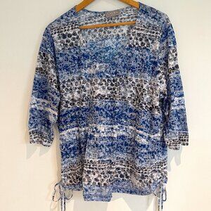 Laura Plus Women Blue 3/4 Sleeve Ruched Cinch Sides Pullover Top Blouse Size 3X